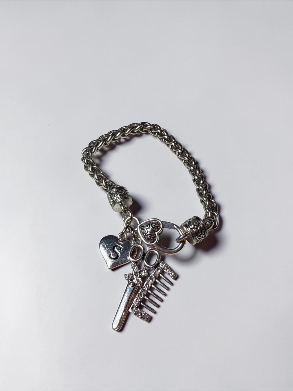 Silver Charm Bracelet with Scissors & Comb Charms